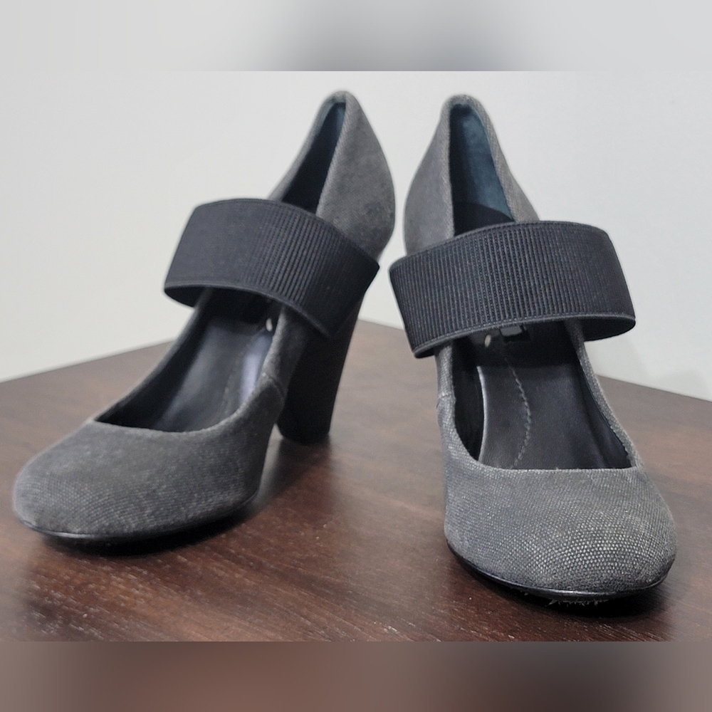 BCBGMAXAZRIA Black/Gray Mary Jane Wedge Block Pumps Women's Size 8B - Picture 11 of 15